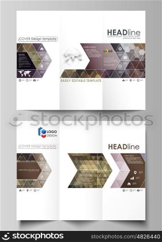 Tri-fold brochure business templates on both sides. Easy editable vector layout in flat design. Abstract multicolored backgrounds. Geometrical patterns. Triangular and hexagonal style.. Tri-fold brochure business templates on both sides. Easy editable abstract vector layout in flat design. Abstract multicolored backgrounds. Geometrical patterns. Triangular and hexagonal style.