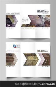 Tri-fold brochure business templates on both sides. Easy editable vector layout in flat design. Abstract multicolored backgrounds. Geometrical patterns. Triangular and hexagonal style.. Tri-fold brochure business templates on both sides. Easy editable abstract vector layout in flat design. Abstract multicolored backgrounds. Geometrical patterns. Triangular and hexagonal style.