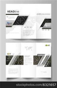 Tri-fold brochure business templates on both sides. Easy editable vector layout in flat design. Celtic pattern. Abstract ornament, geometric vintage texture, medieval classic ethnic style.. Tri-fold brochure business templates on both sides. Easy editable abstract vector layout in flat design. Celtic pattern. Abstract ornament, geometric vintage texture, medieval classic ethnic style.