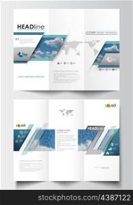 Tri-fold brochure design business templates on both sides. Easy editable abstract blue layout in flat design, vector illustration.