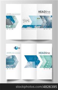 Tri-fold brochure design business templates on both sides. Easy editable abstract blue layout in flat design, vector illustration
