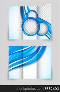 Tri-fold brochure template design with blue wavy design