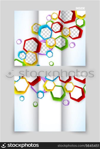 Tri-fold brochure template design with colofrul hexagons