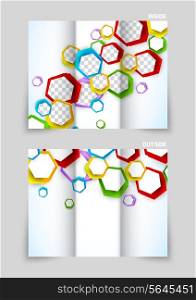 Tri-fold brochure template design with colofrul hexagons