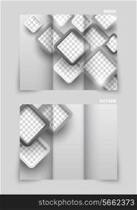 Tri-fold brochure template design with gray squares