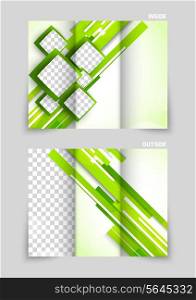 Tri-fold brochure template design with green straight lines and squares