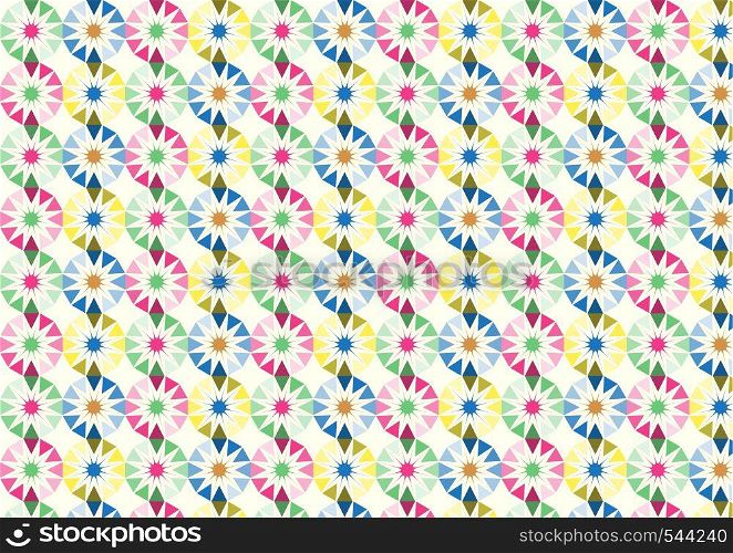 Triangle ball and star pattern on light yellow background. Colorful triangle ball pattern in abstract style.