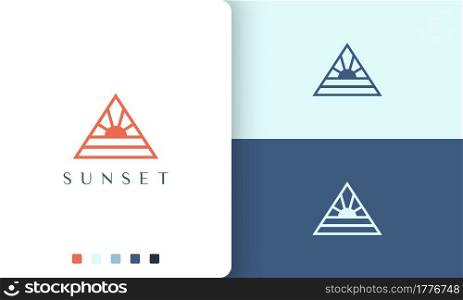 triangle beach or sea logo with simple and modern sun shape
