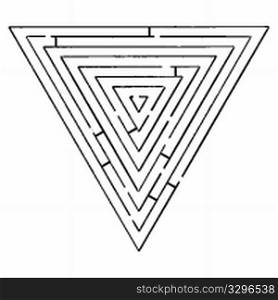 triangle black maze against white background, abstract vector art illustration