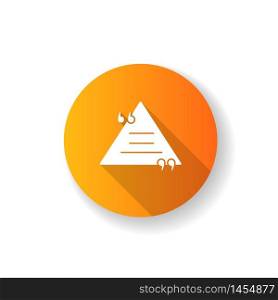 Triangle chat bubble with quotes orange flat design long shadow glyph icon. Empty box for direct speech. Blank dialogue form with quotation marks. Silhouette RGB color illustration. Triangle chat bubble with quotes orange flat design long shadow glyph icon