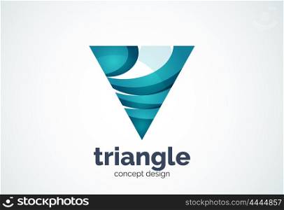 Triangle logo template, triple cycle or pyramid concept - geometric minimal style, created with overlapping curve elements and waves. Corporate identity emblem, abstract business company branding element