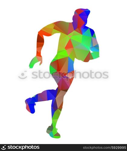 Triangle Low Polygon Style Rugby Player. Triangle low polygon style of a rugby player kicking ball front view on isolated white background