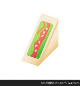 Triangle sandwich vector flat color icon. Meal for take out. Wrapped snack for take away. Fresh vegan food delivery. Cartoon style clip art for mobile app. Isolated RGB illustration. Triangle sandwich vector flat color icon