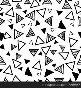 Triangle seamless doodle style pattern on white background, Vector