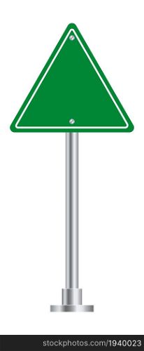 Triangle street sign. Green highway road symbol isolated on white background.. Triangle street sign. Green highway road symbol.