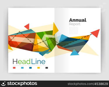 Triangles and lines, annual report flyer brochure template. Vector illustration