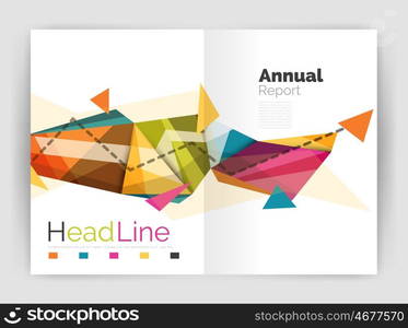 Triangles and lines, annual report flyer brochure template. Vector illustration