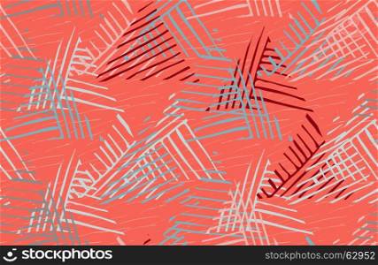 Triangles striped diagonal overlapping corral.Hand drawn with ink seamless background.Creative handmade repainting design for fabric or textile.Geometric pattern with triangles.Vintage retro colors