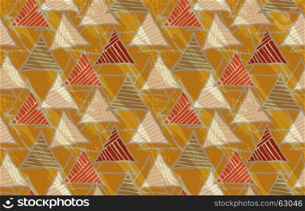 Triangles striped diagonal with texture.Hand drawn with ink seamless background.Creative handmade repainting design for fabric or textile.Geometric pattern with triangles.Vintage retro colors