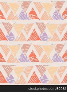 Triangles striped red brown.Hand drawn with ink seamless background.Creative handmade repainting design for fabric or textile.Geometric pattern with triangles.Vintage retro colors
