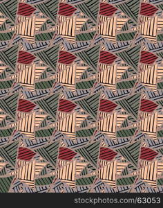 Triangles yellow green red striped.Hand drawn with ink seamless background.Creative handmade repainting design for fabric or textile.Geometric pattern with triangles.Vintage retro colors