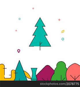 Triangular christmas tree filled line vector icon, simple illustration, forest, garden related bottom border.. Triangular christmas tree filled line icon, simple vector illustration