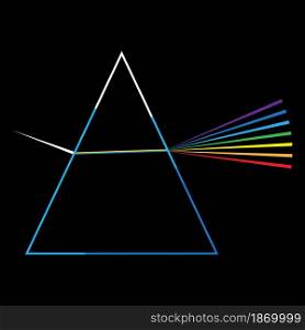 Triangular dispersive optical prism. Black background. Light effect. Physics phenomenon. Vector illustration. Stock image. EPS 10.. Triangular dispersive optical prism. Black background. Light effect. Physics phenomenon. Vector illustration. Stock image.