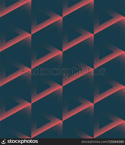 Triangular Grid Structure Seamless Pattern Trend Vector Red Abstract Background. Geometric Halftone Art Illustration for Textile Print. Endless Graphic Repetitive Abstraction Wallpaper Dotwork Texture. Triangular Grid Structure Seamless Pattern Trendy Vector Red Abstract Background