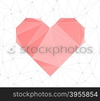 Triangular Heart Background. Trendy Heart Triangular Background. Lowpoly Polygonal Vector illustration.