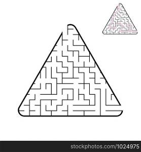 Triangular labyrinth. An interesting and useful game for children. A simple flat vector illustration on a white background. With the decision. Triangular labyrinth. An interesting and useful game for children. A simple flat vector illustration on a white background. With the decision.