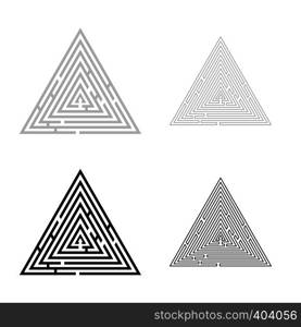 Triangular labyrinth Maze conundrum Labyrinth conundrum icon set black grey color vector illustration flat style simple image