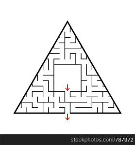 Triangular labyrinth with an input and an exit. Simple flat vector illustration isolated on white background. With a place for your image.. Triangular labyrinth with an input and an exit. Simple flat vector illustration isolated on white background. With a place for your image