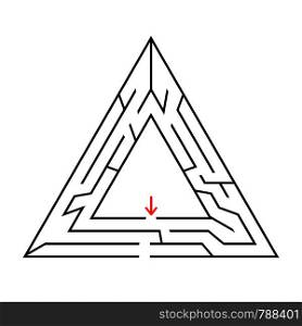 Triangular labyrinth with an input and an exit. Simple flat vector illustration isolated on white background. With a place for your image.