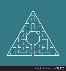 Triangular labyrinth with an input and an exit. Simple flat vector illustration isolated on a colored background.. Triangular labyrinth with an input and an exit. Simple flat vector illustration isolated on a colored background