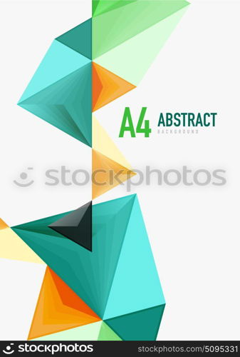 Triangular low poly vector a4 size geometric abstract template. Triangular low poly vector a4 size geometric abstract template. Multicolored triangles on light background, futuristic techno or business design