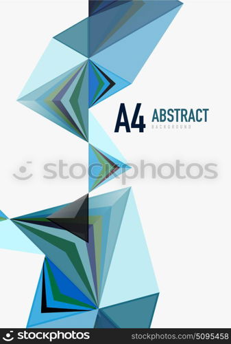 Triangular low poly vector a4 size geometric abstract template. Triangular low poly vector a4 size geometric abstract template. Multicolored triangles on light background, futuristic techno or business design