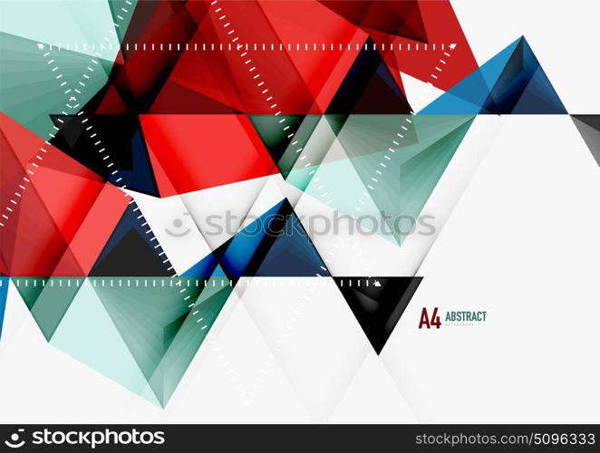 Triangular low poly vector a4 size geometric abstract template. Triangular low poly vector a4 size geometric abstract template. Multicolored triangles on light background, futuristic techno or business design