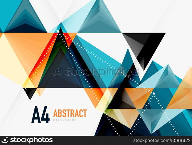 Triangular low poly vector a4 size geometric abstract template. Triangular low poly vector a4 size geometric abstract template. Multicolored triangles on light background, futuristic techno or business design