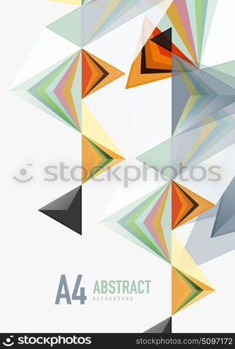 Triangular low poly vector a4 size geometric abstract template. Triangular low poly vector a4 size geometric abstract template. Multicolored triangles on light background, futuristic techno or business design