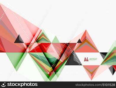 Triangular low poly vector a4 size geometric abstract template. Triangular low poly vector a4 size geometric abstract template. Multicolored triangles on light background, futuristic techno or business design