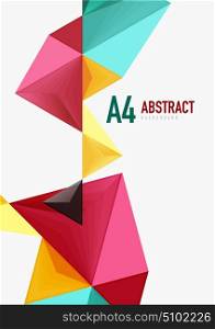 Triangular low poly vector a4 size geometric abstract template. Triangular low poly vector a4 size geometric abstract template. Multicolored triangles on light background, futuristic techno or business design