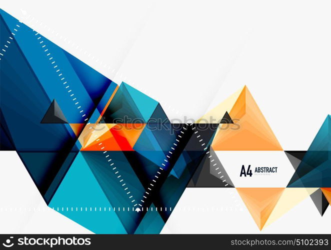 Triangular low poly vector a4 size geometric abstract template. Triangular low poly vector a4 size geometric abstract template. Multicolored triangles on light background, futuristic techno or business design