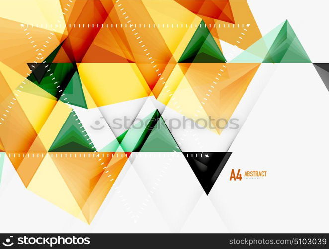 Triangular low poly vector a4 size geometric abstract template. Triangular low poly vector a4 size geometric abstract template. Multicolored triangles on light background, futuristic techno or business design