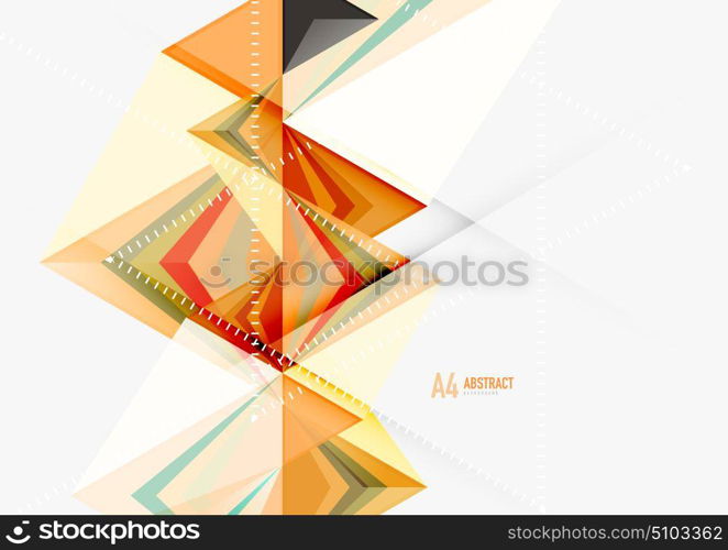 Triangular low poly vector a4 size geometric abstract template. Triangular low poly vector a4 size geometric abstract template. Multicolored triangles on light background, futuristic techno or business design