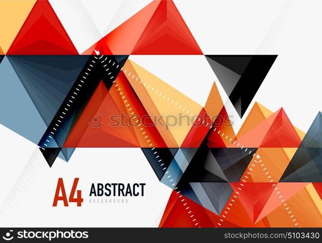 Triangular low poly vector a4 size geometric abstract template. Triangular low poly vector a4 size geometric abstract template. Multicolored triangles on light background, futuristic techno or business design