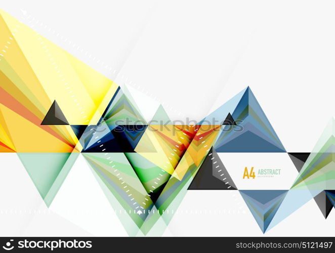 Triangular low poly vector a4 size geometric abstract template. Triangular low poly vector a4 size geometric abstract template. Multicolored triangles on light background, futuristic techno or business design