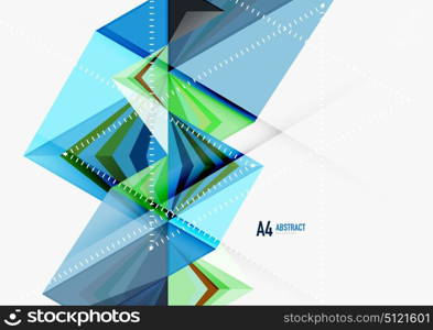 Triangular low poly vector a4 size geometric abstract template. Triangular low poly vector a4 size geometric abstract template. Multicolored triangles on light background, futuristic techno or business design