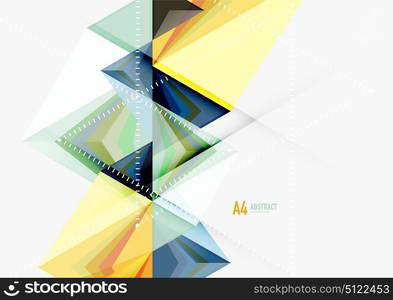 Triangular low poly vector a4 size geometric abstract template. Triangular low poly vector a4 size geometric abstract template. Multicolored triangles on light background, futuristic techno or business design