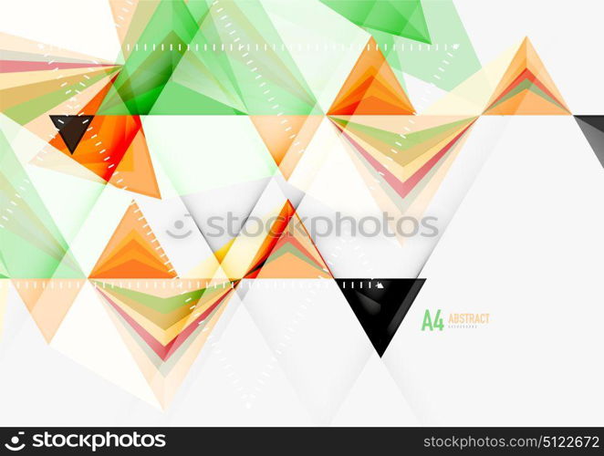 Triangular low poly vector a4 size geometric abstract template. Triangular low poly vector a4 size geometric abstract template. Multicolored triangles on light background, futuristic techno or business design