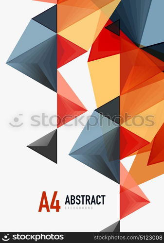 Triangular low poly vector a4 size geometric abstract template. Triangular low poly vector a4 size geometric abstract template. Multicolored triangles on light background, futuristic techno or business design